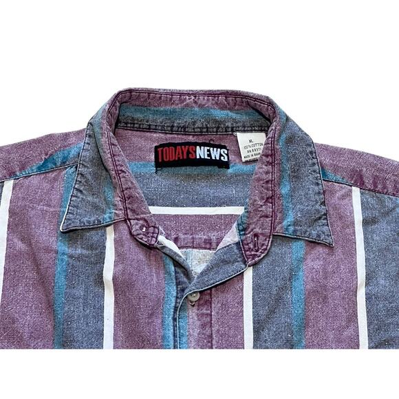 Vintage Y2K Todays News Striped Long Sleeve Button Down Shirt Size XL - Picture 2 of 5